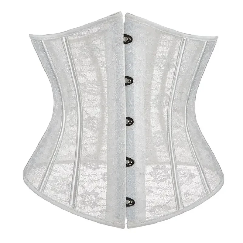 Corset Underbust Top Sexy Transparent Mesh Lace Women Gothic Lingerie Vintage Shape Body Waist Cincher Bustier White Black