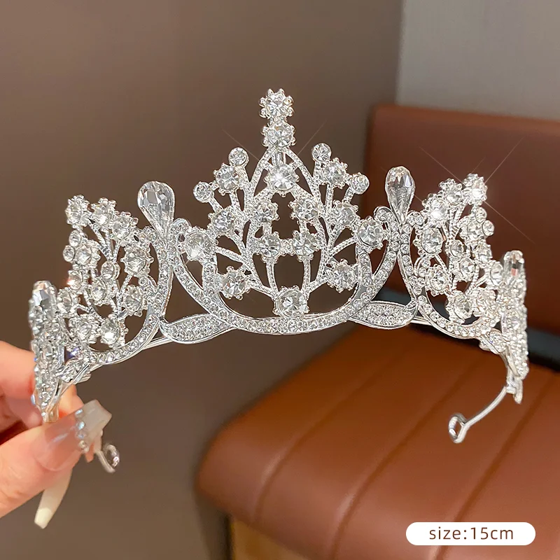 DIEZI Women Girls Silver Color Crown Headwear Korean Crystal Tiara Fashion Birthday Dress Rhinestone Crown Hair Accessories