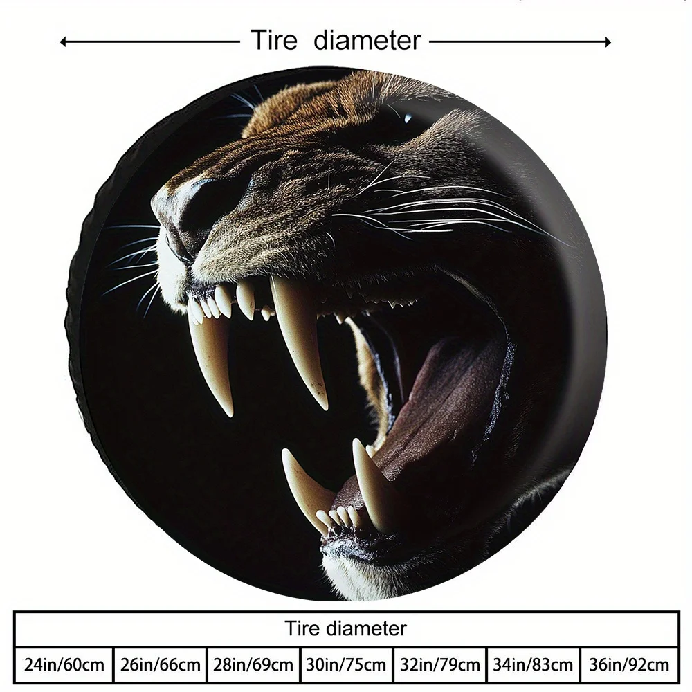Saber Tooth Tiger Tire Cover Realistic Beast Spare Wheel Protective Accessory for SUV Truck