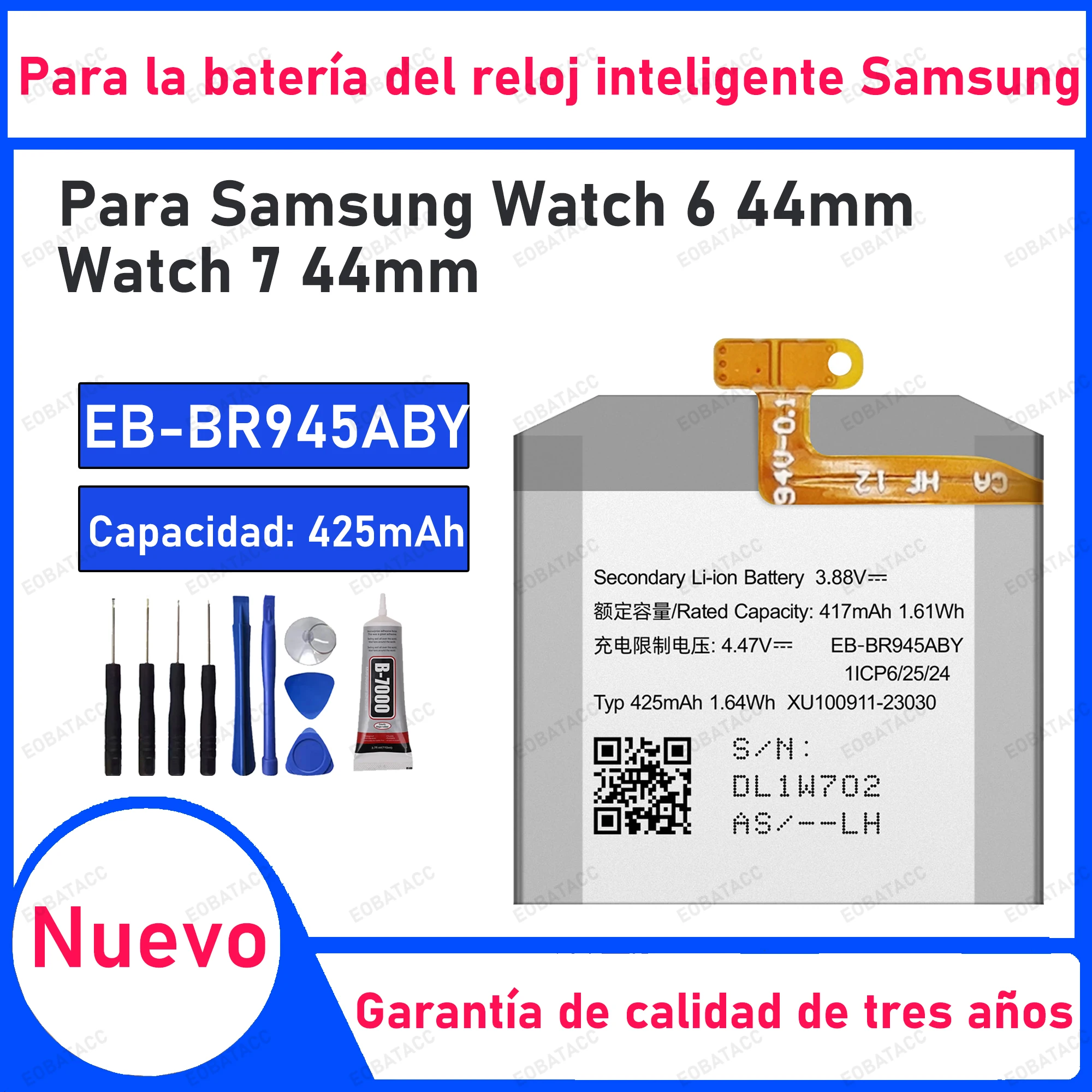 

425mAh 100% New EB-BR945ABY Battery For Samsung Watch 6 44mm/Watch 7 44mm Replacement Bateria+Free Tools