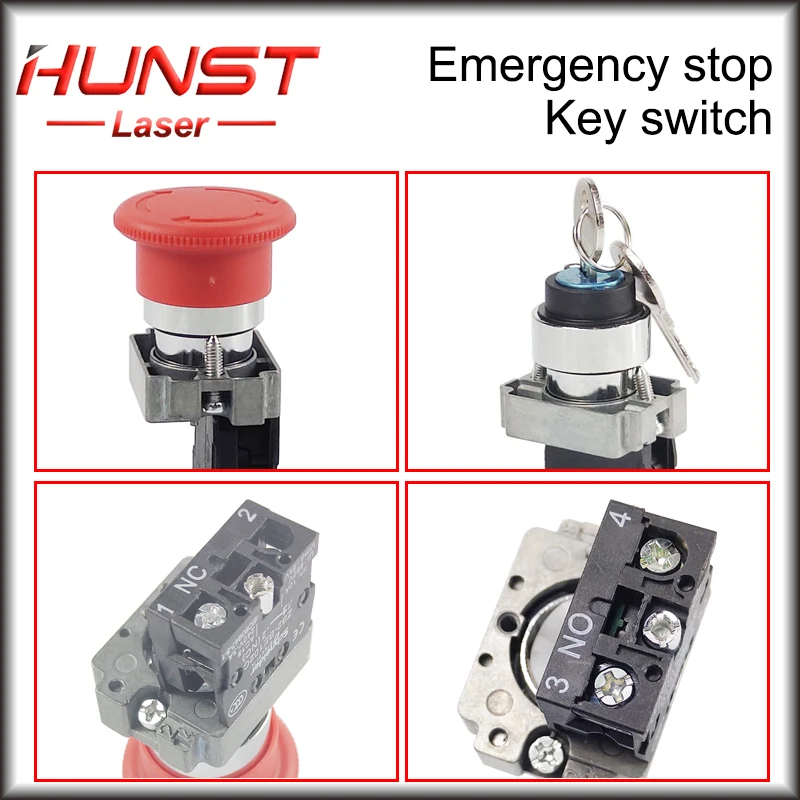 Imagem -06 - Hunst Botão de Parada de Emergência Interruptor Chave nc Co2 Gravura a Laser Máquina de Corte Não Ac15 10a