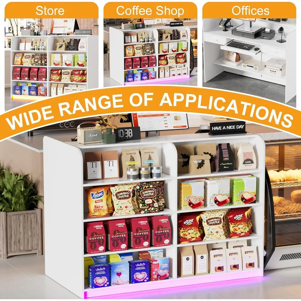 Reception Desk with Counter for Retail & Checkout,Modern Front Desk Reception Room Table with Outer Display Rack, 47.7 inch Reta