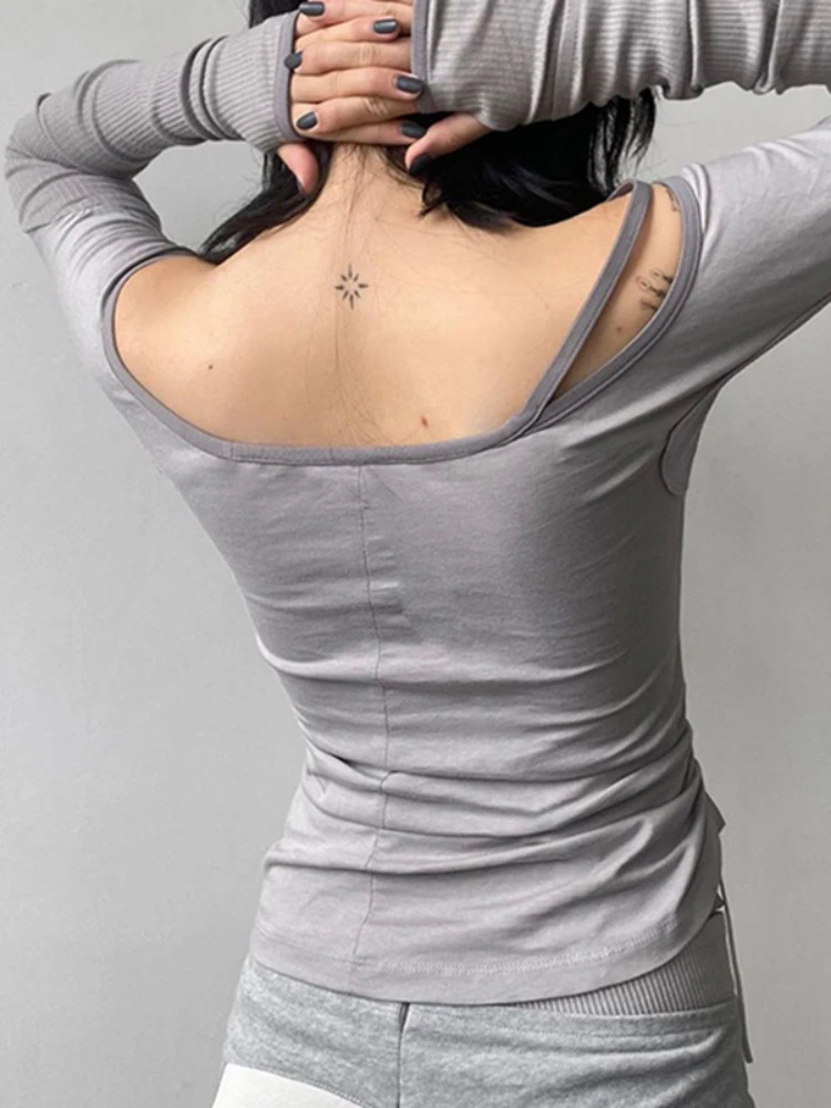 QWEEK Bandage Crop Top Y2k Korean Harajuku Off Shoulder Drawstring Vintage American Retro Cropped T-shirt Women 2024 Spring