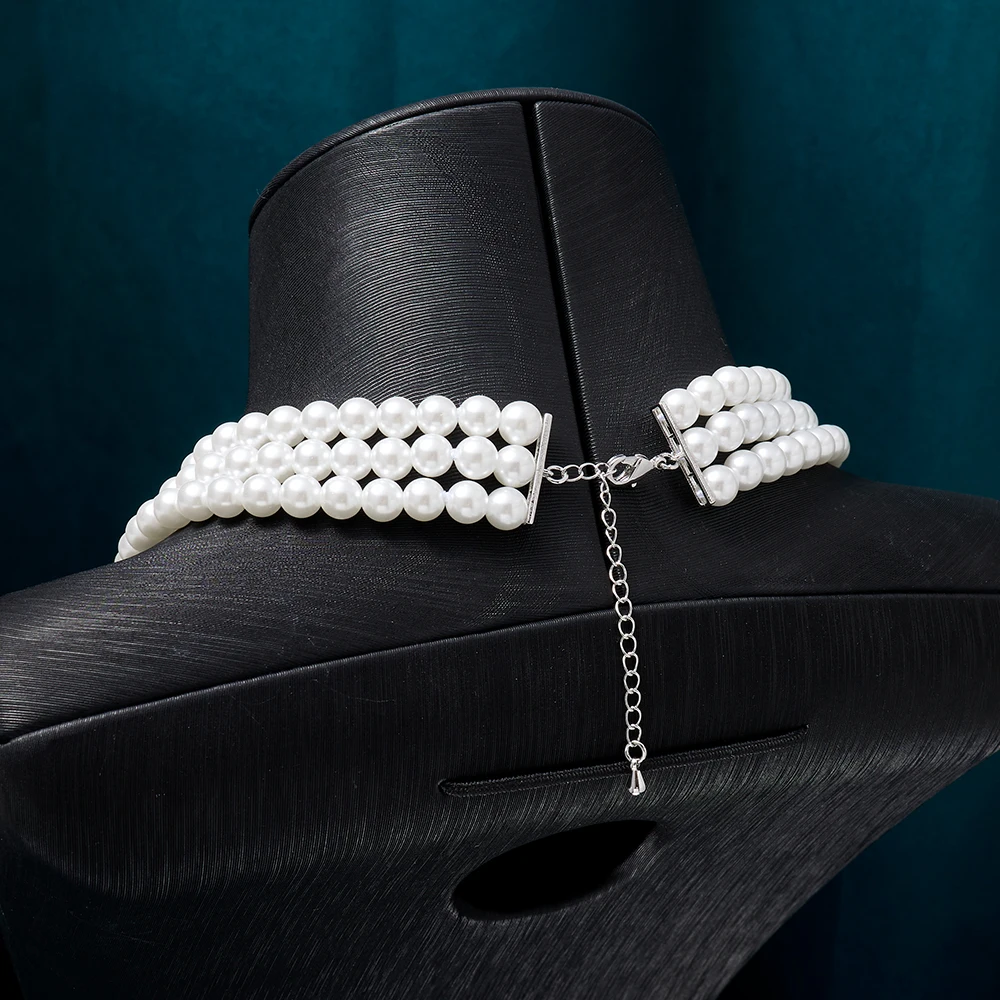 021561 Pearl Necklaces for Women Crystal Zircon Multilayer Necklace Sets for Dubai Nigeri Weddings Bride Party Jewelry Accessory