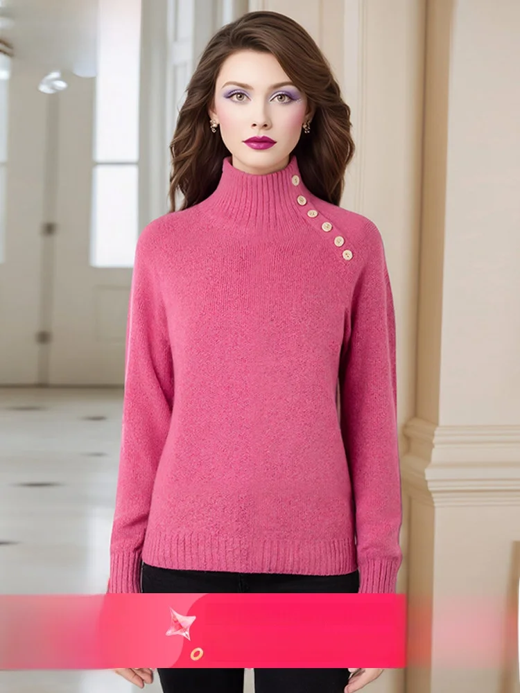 

Philosophy Design High Neck Thickened Loose Women's Sweater Winter Lazy Style Basic Style Underwear Top Pure Color Long Sleeve