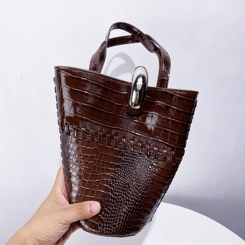 

Small Bucket Bags For Women Luxury Designer Handbags Purses 2025 New In PU Splicing Crocodile Pattern Sequined Underarm Shoulder