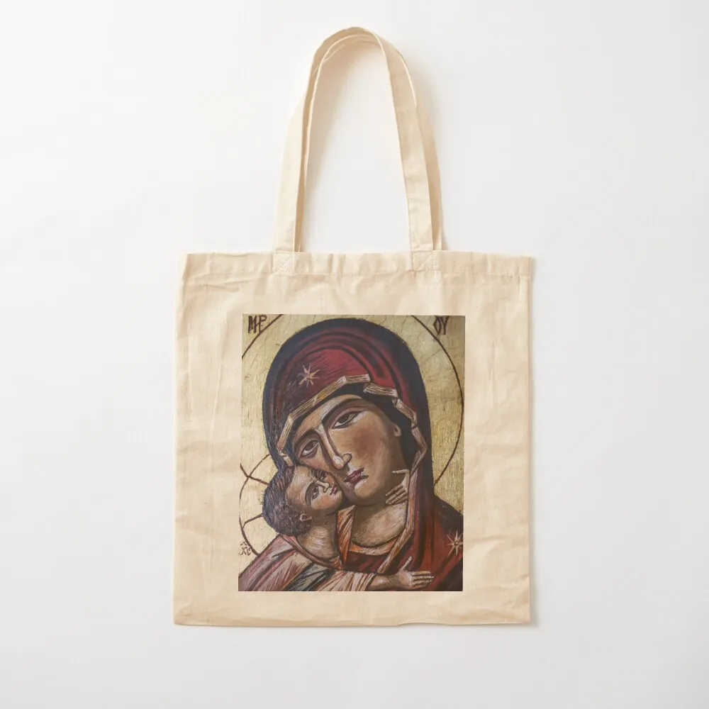 Church icon of Mother of God (Mary) and child (Jesus Christ) Tote Bag ecological bags tote bags cloth bags Canvas Tote Bag