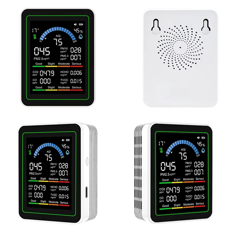 10 in 1 Air Quality Monitor Detector CO 2 TVOC PM2.5 Detector Temperature and Humidity Air Quality Monitor White-A79U