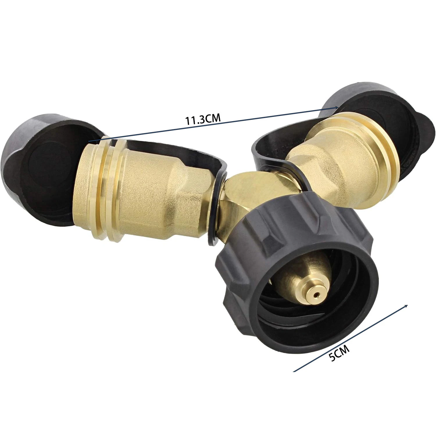 Y-Type Propane Adapter, Brass Butane 3-Way Fitting, QCC to POL Grill Accessory