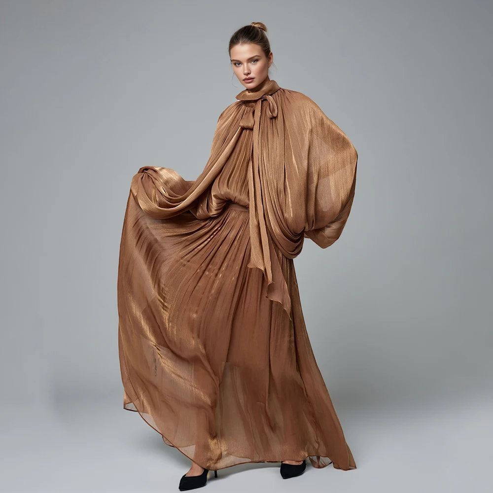 فساتين أنيقة أنيقة الصلبة للنساء الوقوف طوق كم طويل عالية الخصر المرقعة الدانتيل يصل فساتين الإناث نمط جديد #1