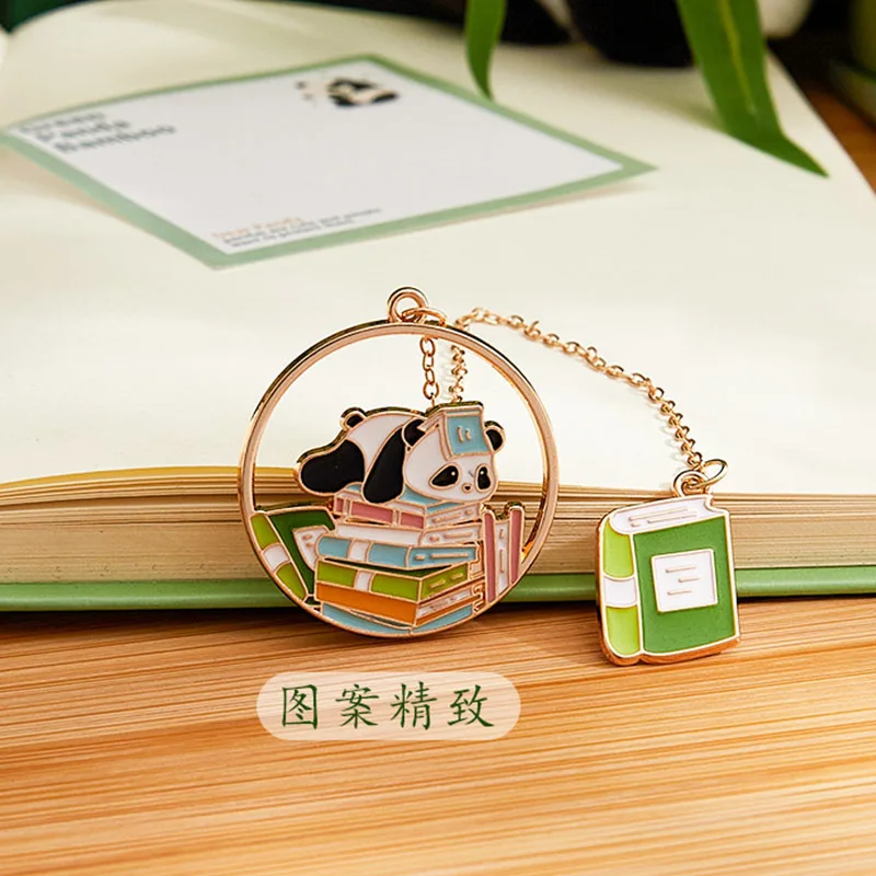 1PC Cute Cartoon Panda Bamboo Hollowed Metal Bookmark with Tassel Book Reading Accessories Exquisite Gift for Teacher Student