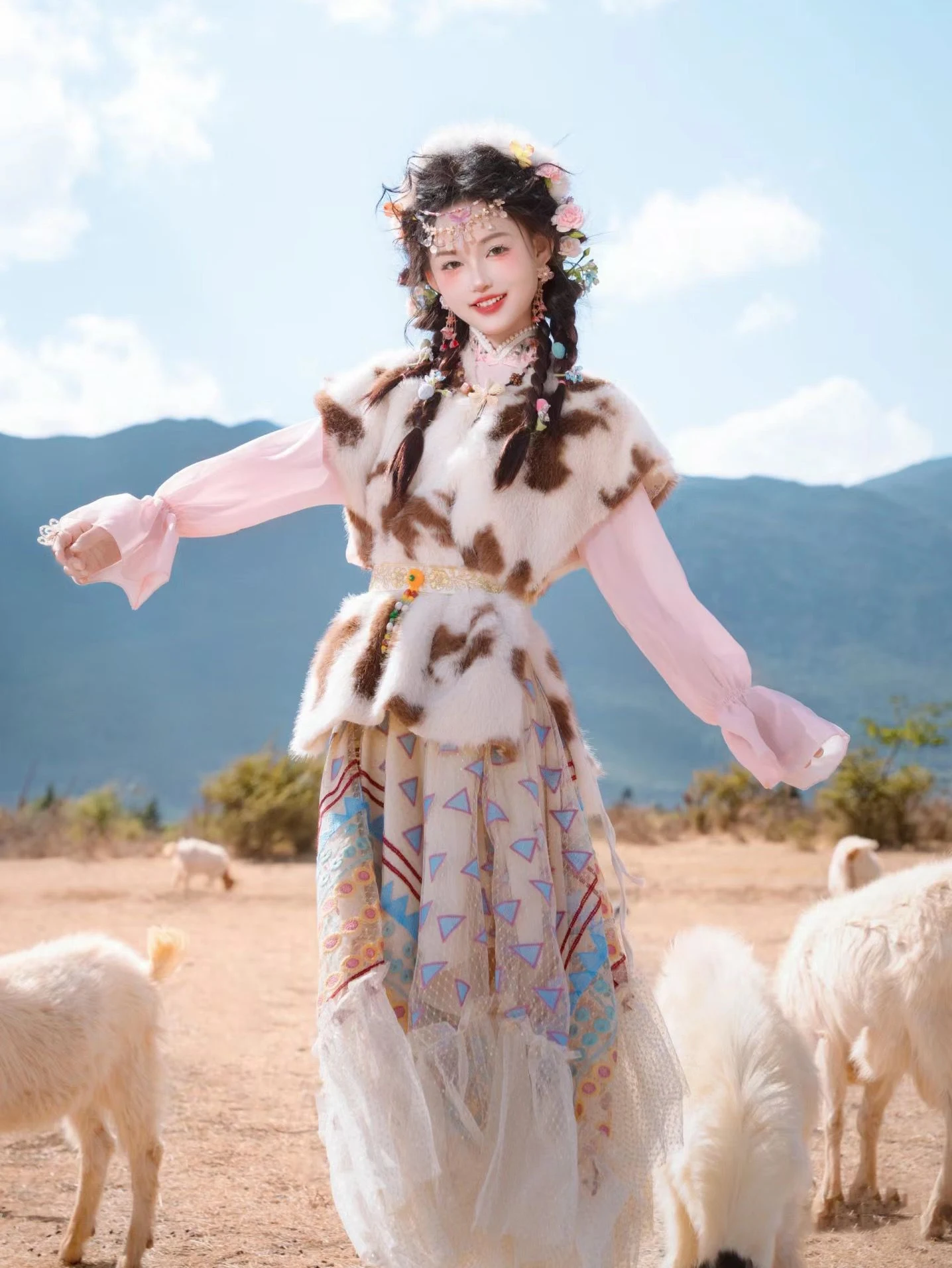 

New Ethnic Tibetan Costume Improved Photography Travel Shooting Best Friend Photography Tibetan Ethnic Women's Clothing