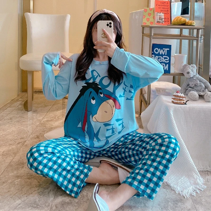 

Pajam Cartoon Mickey Minnie Duck Tigger Disney Pajamas Women Spring Autumn Long Sleeve Student Cute Loose Pajamas 2pcs Suit