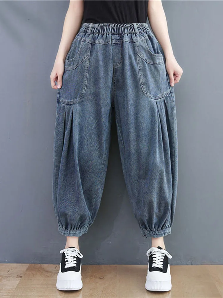 Amax luluE 2025 Spring Elastic Designer Vintage Denim Trousers