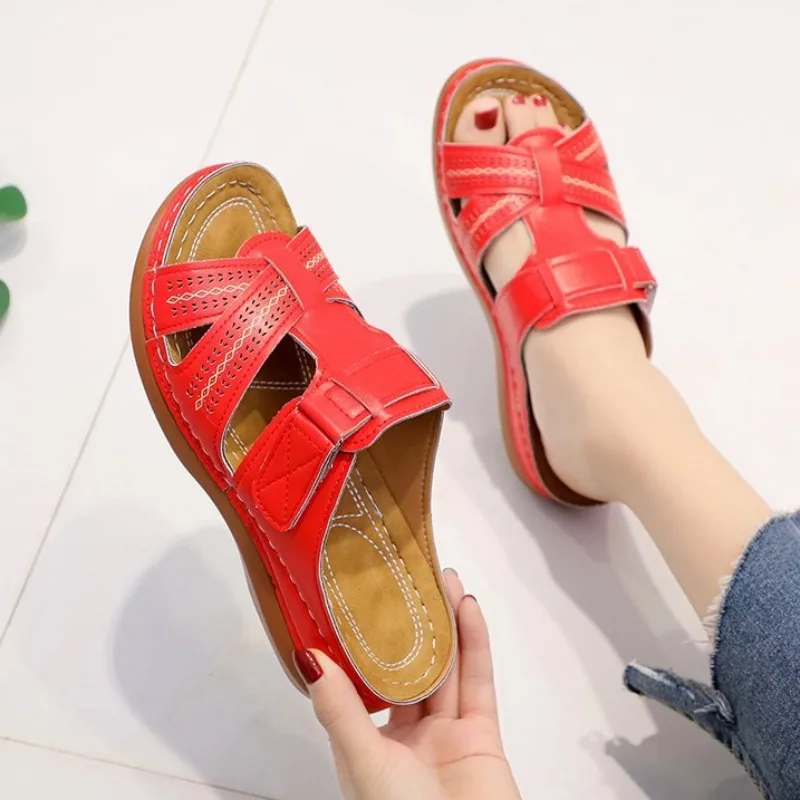 2024 Summer Women Wedge Sandals Premium Orthopedic Open Toe Sandals Vintage Anti-slip Leather Casual Female Platform Retro Shoes