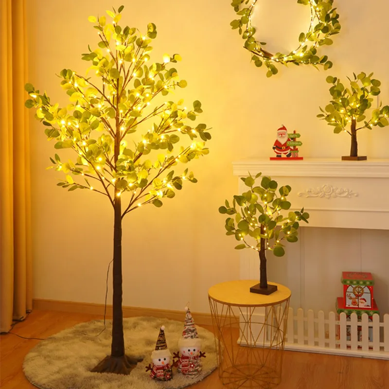 Artificial Eucalyptus Plant Trees Lamp For Table 60CM Tall 36 LED Lights For Home Bedroom Decor Christmas Birthday Gifts