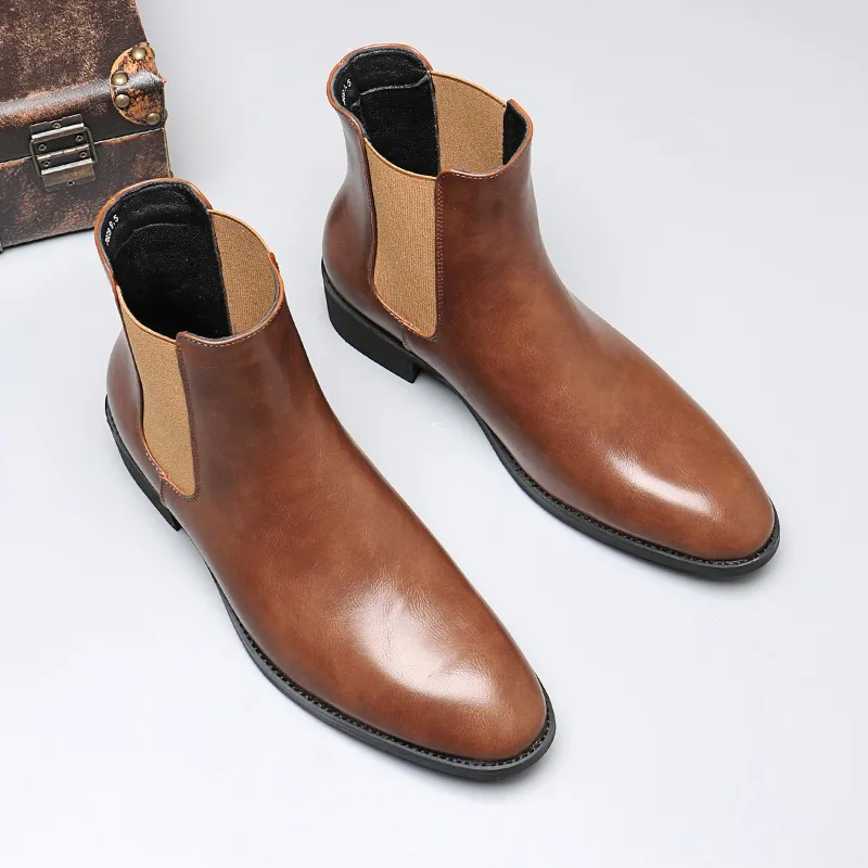 Italian Men's Leather Boots Fashion Chelsea Boots Brand Business Dress Boots for Men High-top Casual Boot Pointed Toe Ankle Boot - Image 6