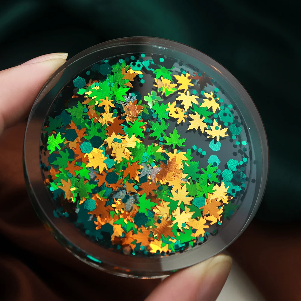 5g Autumn Winter Maple Leafs Resin Mold Filling Glitter Green Bronze Hexagon Sequins Fall Leafs For Epoxy Filler DIY Accessories