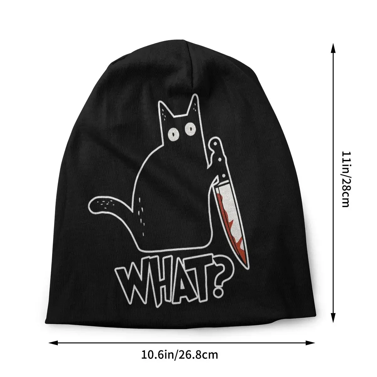 Cat What Murderous Black Cat With Knife Washed Warm Bonnet Windproof Casual Beanies Protection Men Women Hats