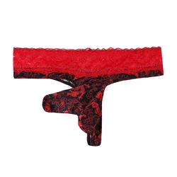 Sexy Men Lace T-Back Thongs Panties Sexy Elephant Nose Pouch G-String Briefs Underwear Gays JJ Sleeve Underpants Erotic Lingerie