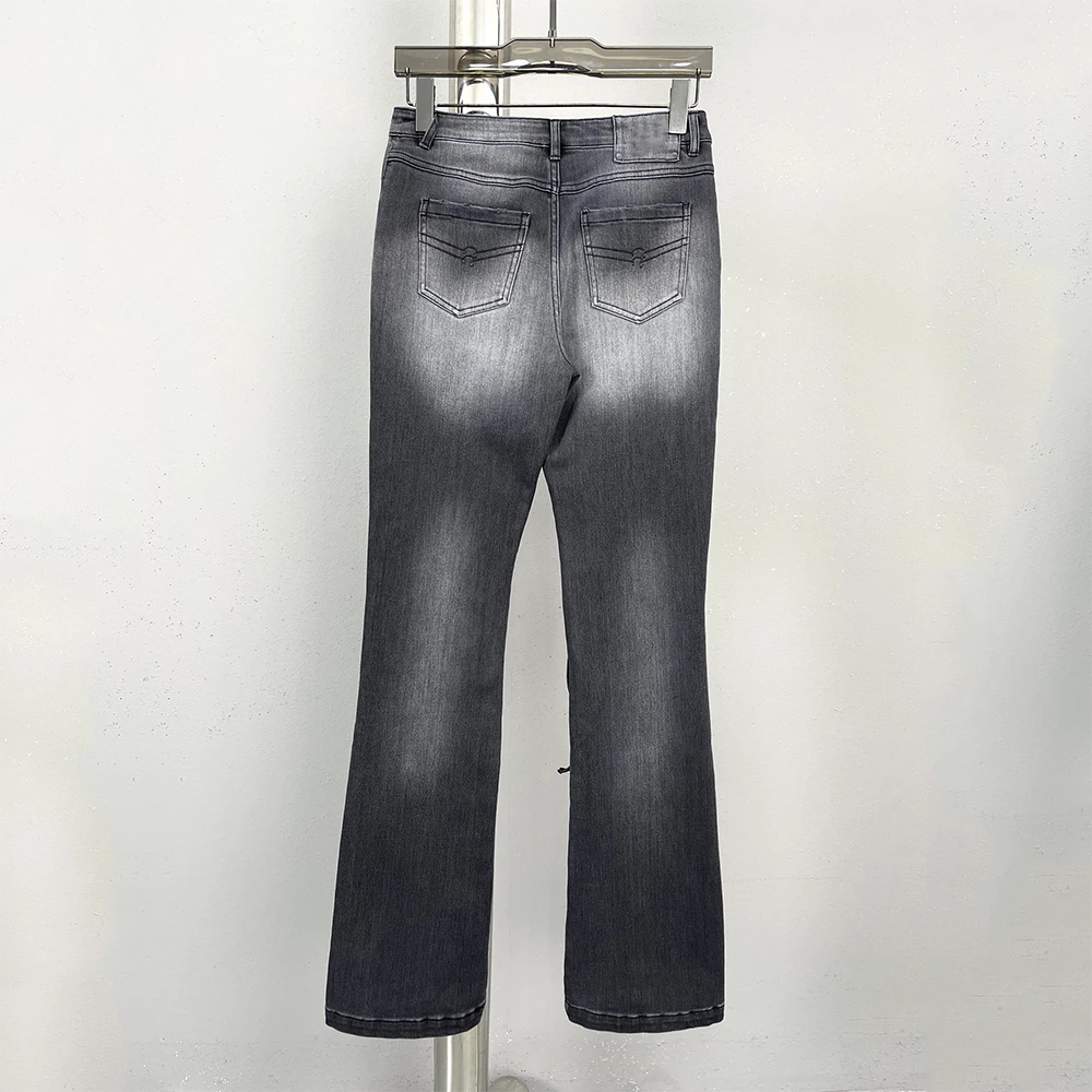 100% Cotton Drawstring Double-Zip Women's Pants Retro Elegant Commuter High-Waisted Straight-Leg Jeans Spring 2026 New Y2k