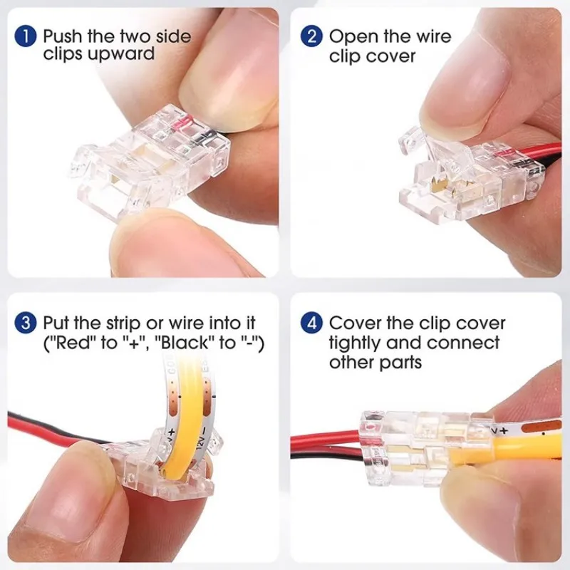 5 sztuk 10pcs 2Pin pasek COB LED L T X kształt przedłużenie złącza zacisk kablowy złącza LED do 8mm 10mm IP20 IP65 COB taśma oświetleniowa