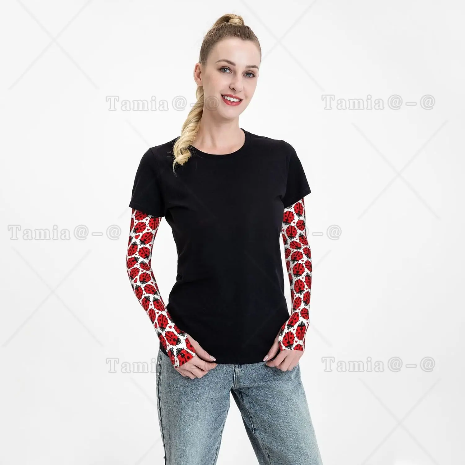 Floral Doodle Ladybird Love Print Arm Sleeves Cooling UV Sun Protection Sports Compression  for Men Women Golf Basketball