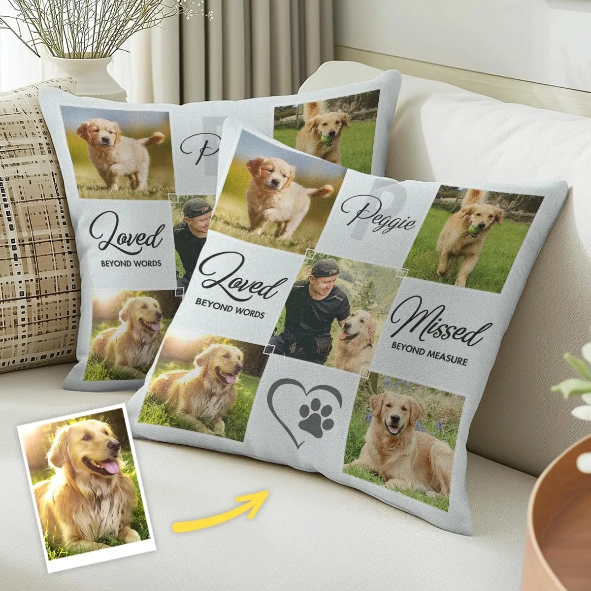 

Personalized Pet Pillow Custom Dog Photo with Name Square Cushion Gift for Dog Owner Home Decor for Living Room Gift for Family