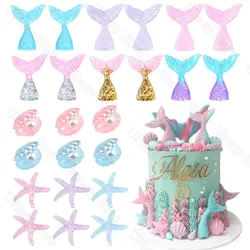 12/24Pcs Acrylic Mermaid Tail Cake Toppers Shell Starfish Mermaid Cupcake Cake Decoration for Mermaid Birthday Baby Shower Decor