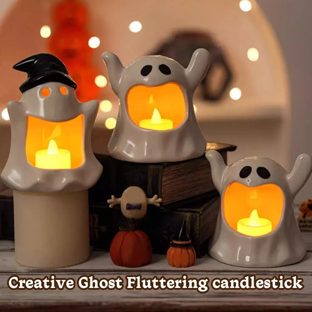 

Creative Ghost Piao Piao Candlestick Halloween Decoration Ghosts Candle Holder Cute Ghost Shape Horror Scene Resin Props Crafts