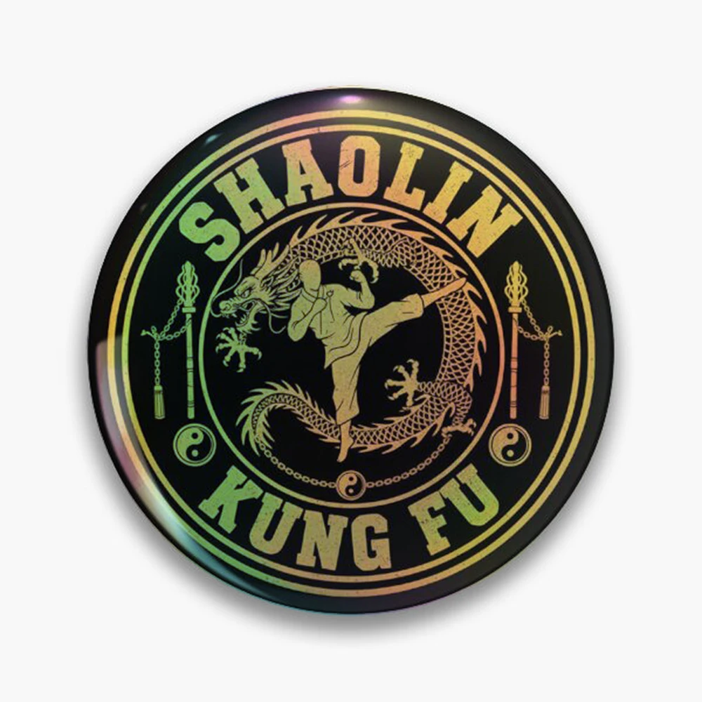 Shaolin Kung Fu Dragon Emblem - Martial Arts Zen Design Pin Holographic Star Heart Pin Brooches Laminated Button Fashion Accesso