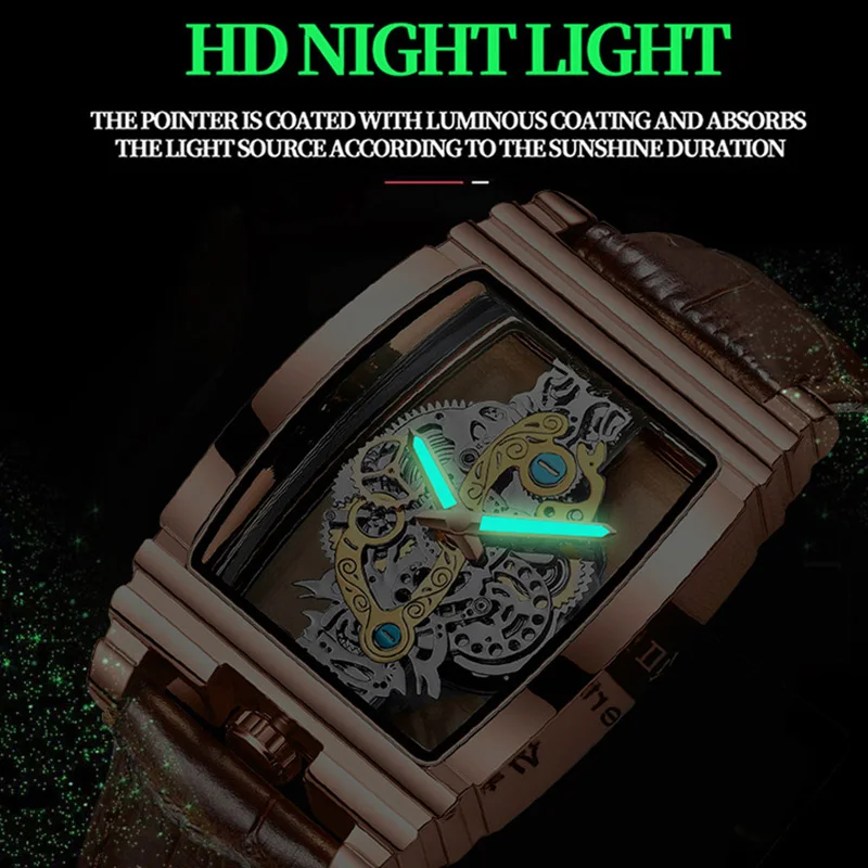 BINBOND New Luxury Man Watch Fashion Wine Bucket Motorcycle Gear Strip Hollow Tourbillon Design Luminous Waterproof Men's Watch