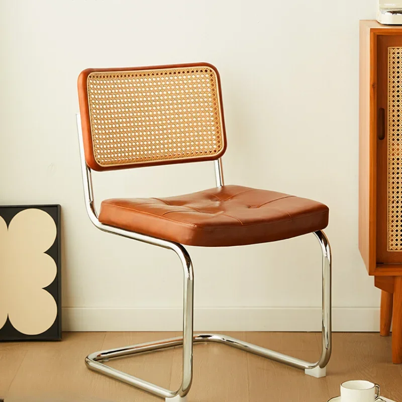 

Mid Century Modern Dining Chairs - Velvet Accent Chairs with Natural Cane Back Stainless Chrome Base Dining Room