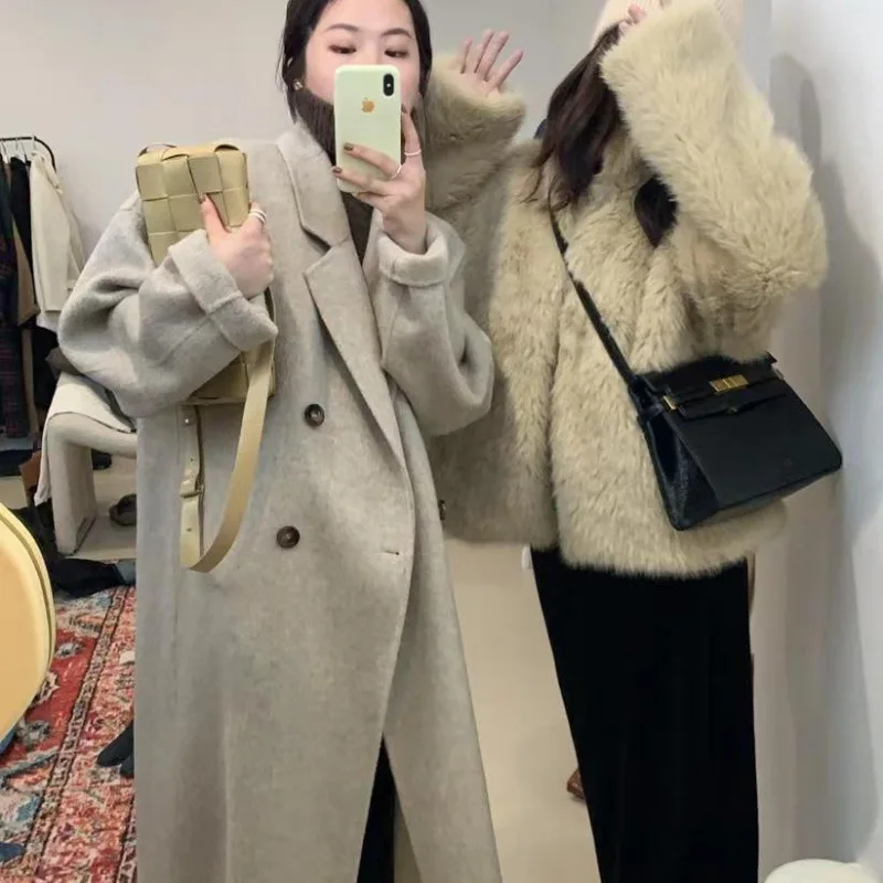 

Double-sided wool coat for women's small 2024 autumn and winter new cocoon-shaped medium and long Korean version loose wool coat