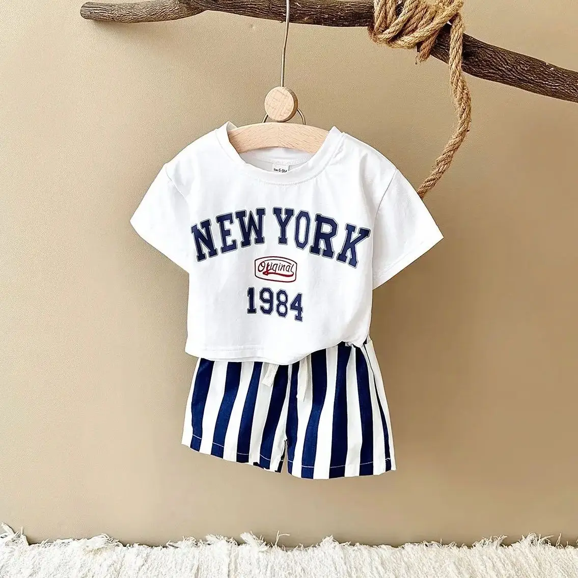 Infant Outfit Suit New York Print T-Shirt +Bars Shorts Newborn Baby Boys Clothing 2Pcs Summer Baby Clothes Infant Set 0-3Y