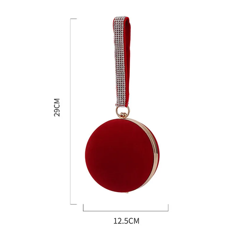 Unique Velvet Iron-On Lady Handbag Red Shoulder Bag Spherical Evening Bags Small Clutch Purse Chain Shoulder Wallet Bolsos Mujer