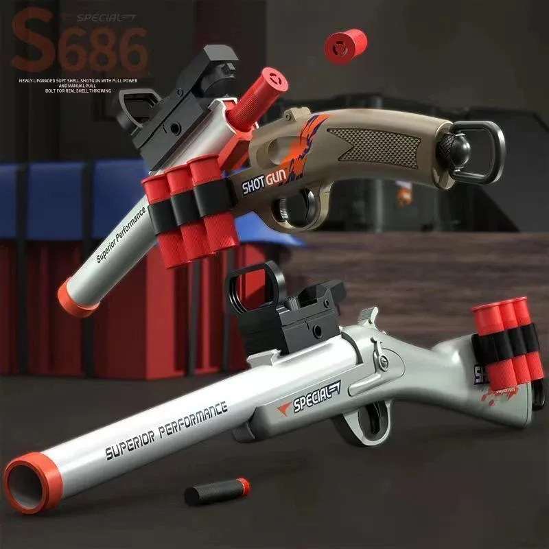 S686 Jogando Shell Toy Gun para meninos, Soft Bullet, Airsoft Launcher, Esportes ao ar livre, CS Game Weapons, Pistol Shooter Weapon, Brinquedos Gift