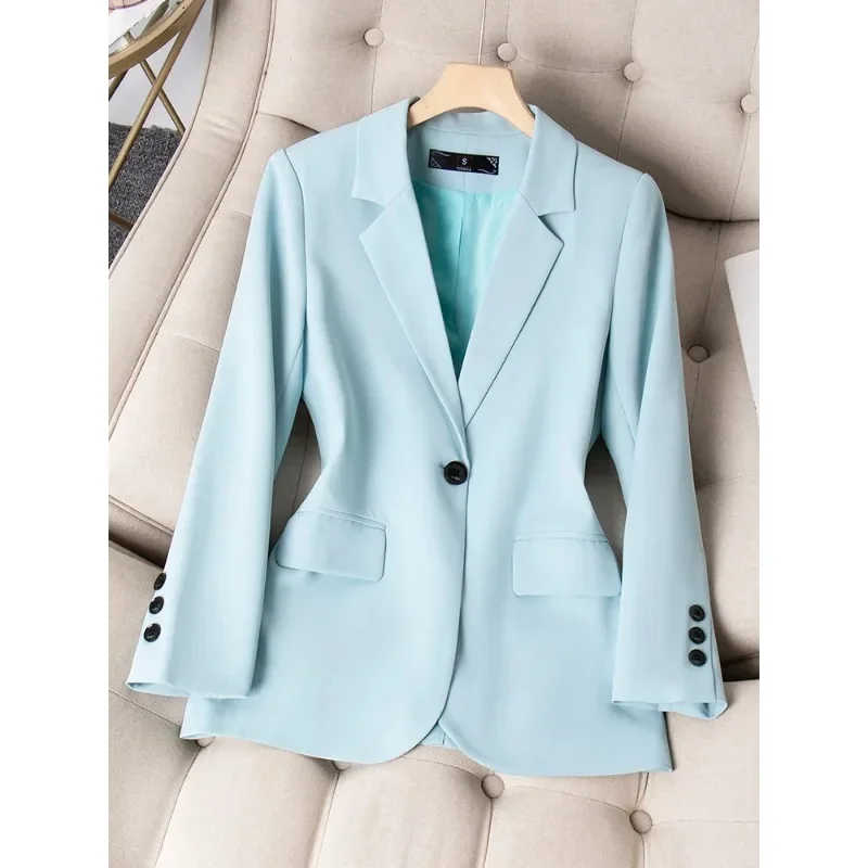 Orange Blue Black Women Casual Blazer Ladies Female Long Sleeve Solid Jacket For Autumn Winter