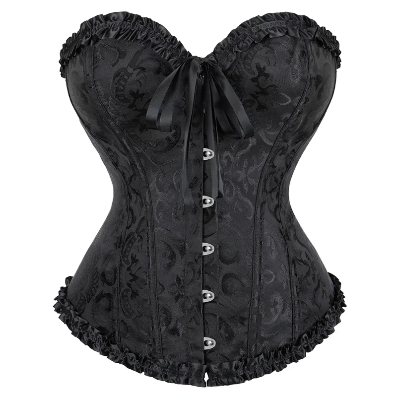 Women Vintage Victorian Corset Bustier Top Lace-up Boned Jacquard Shapewear Weding Lingerie Strapless Sweetheart Corselet