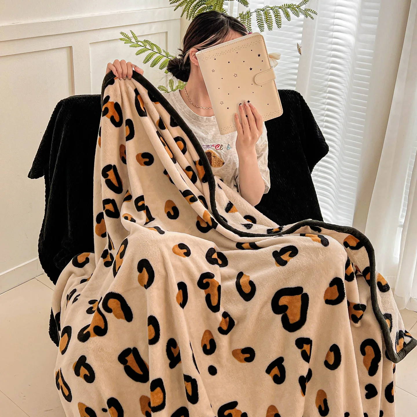 Mink Fur Blanket Brown Leopard Print Sofa Nap Office Dopamine Series Warm Soft Bedsheet for Bedroom Decor New Year Birthday Gift