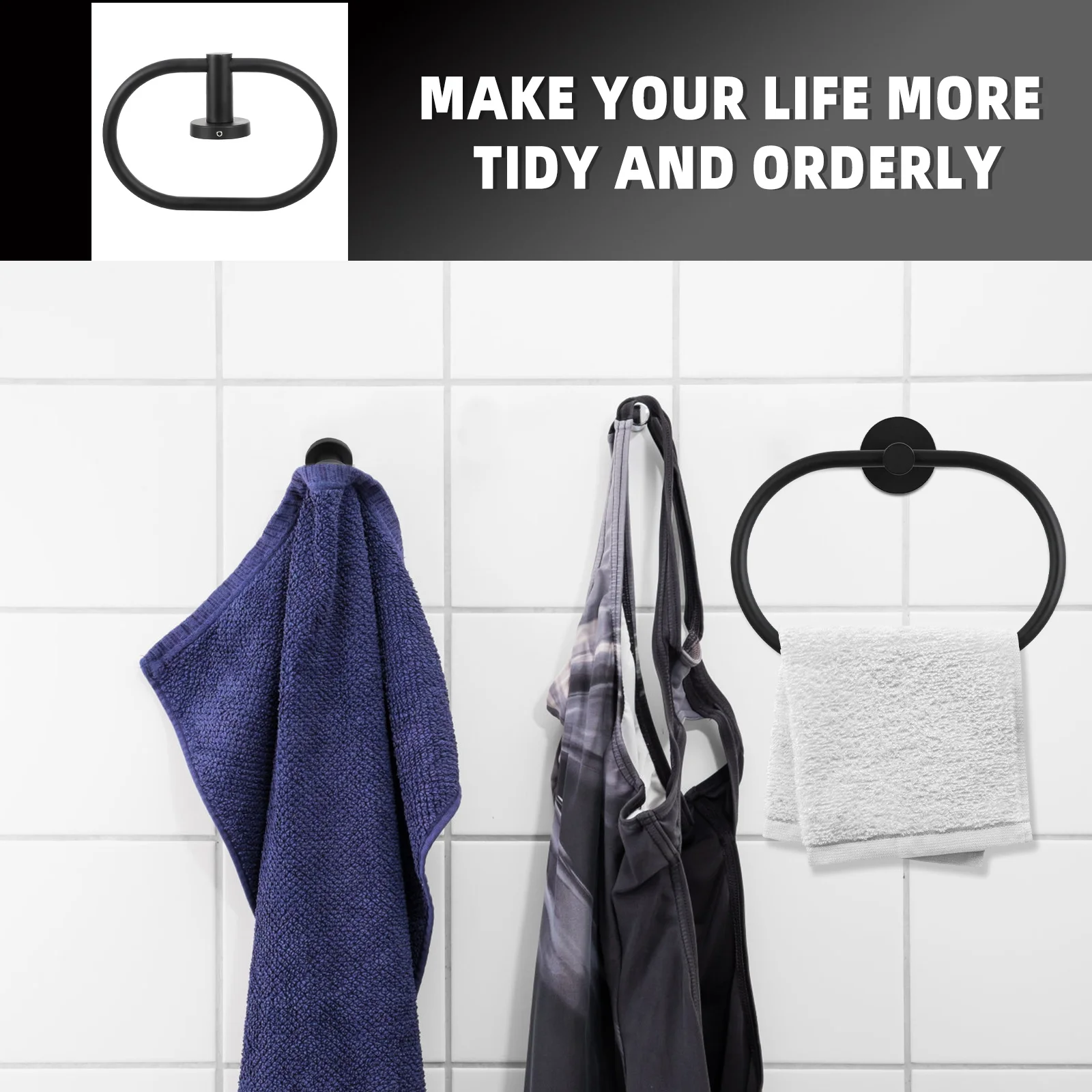 

1 Set Premium Stainless Steel Towel Ring For Bathroom Kitchen Space Saving Rust Resistant Sturdy Wall Door Hanger Smooth Edge