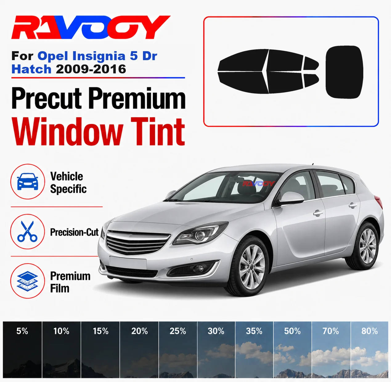 Premium Precut Window Tint Kit Front Rear Windows For Opel Insignia 5Dr Hatch 2009-2016 Complete Set Car Solar Nano Ceramic Film
