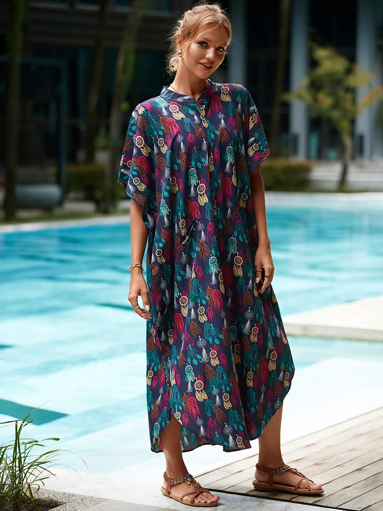 Cover-ups 2024 Kaftan Beach Print SnakeSkin Swimsuit Cover Up Kimono Plage Beach Robe Femme Long Dress Sarong Dress Beachwear