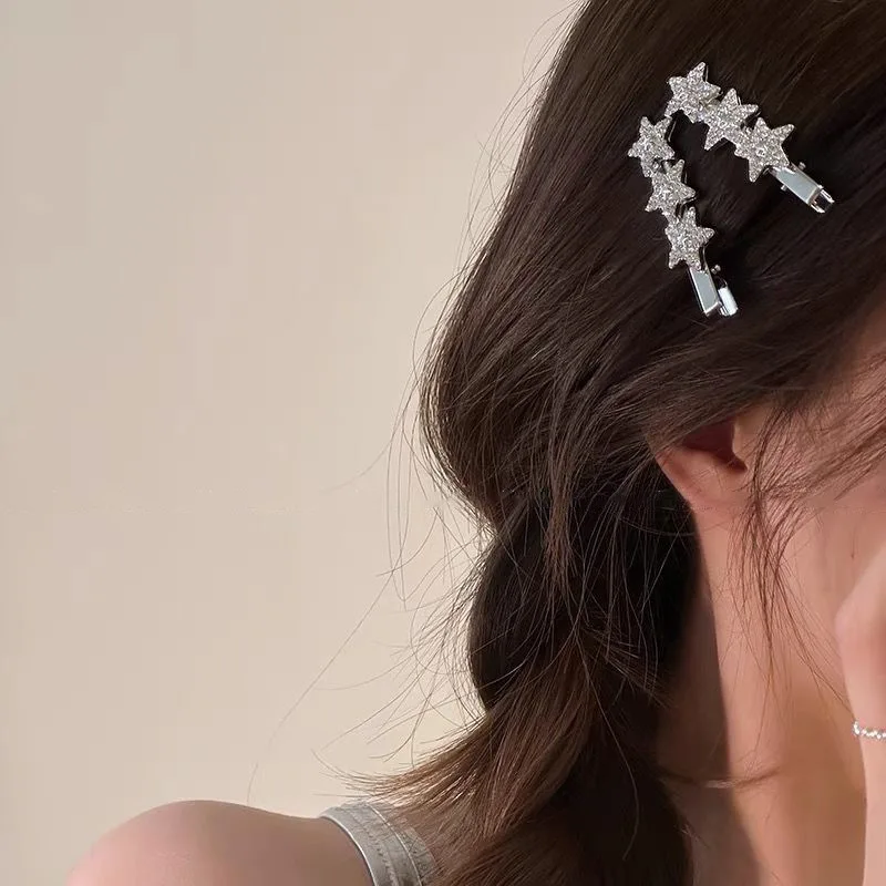 

Sparkling Y2k Star Rose Hair Side Clip for Women Small Exquisite Bangs Side Hairpin Women Girls Fashion Versatile One Word Clip