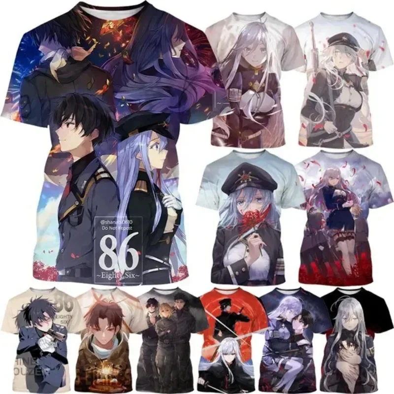 Anime 86-Eighty Six3D Bedrucktes T-Shirt Frühling Sommer Herren/Damen Streetwear Vladilena Miliz Lena Cartoon Kurzarm-Top