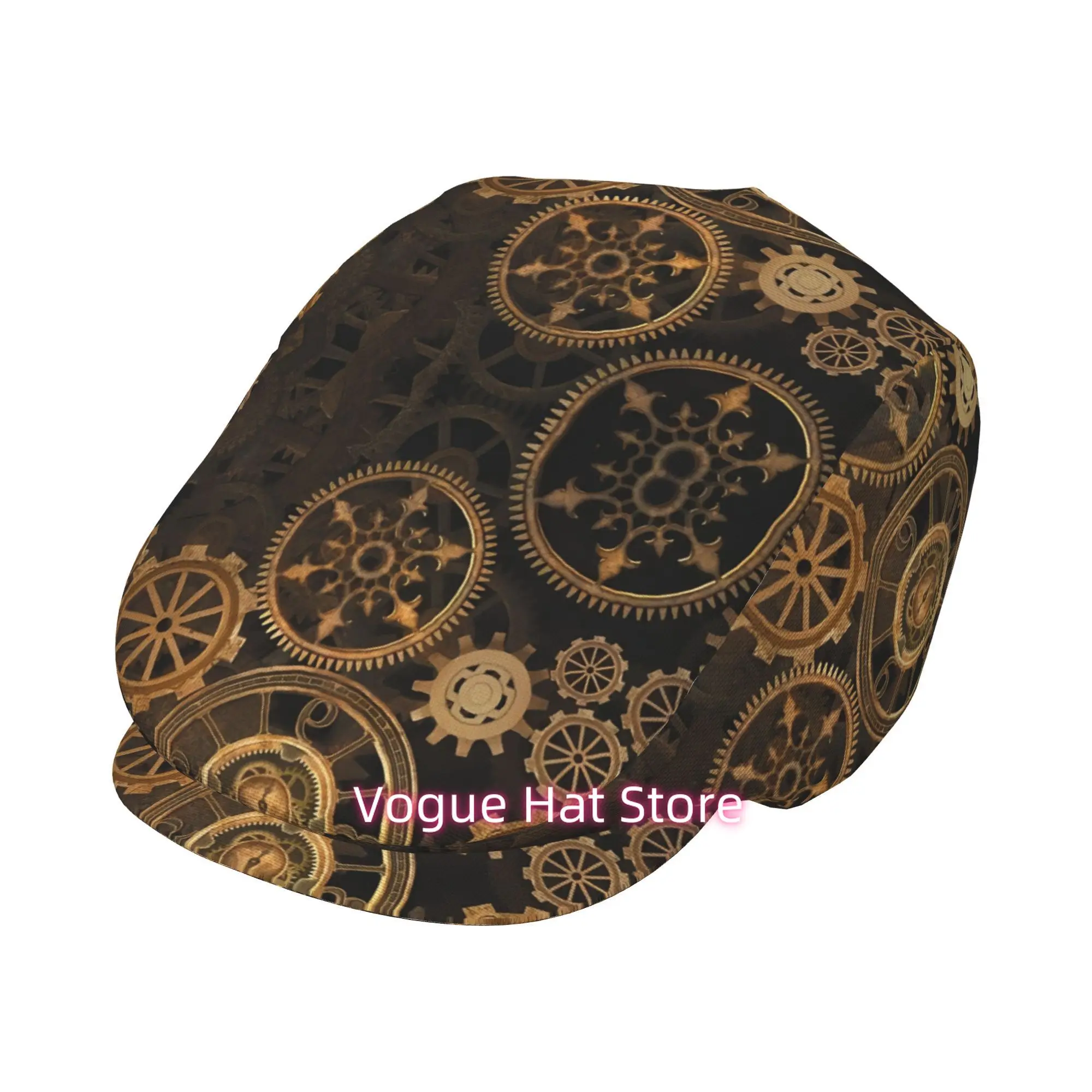 1pc Vintage Gear Clock Pattern All-over printed beret, men and women Adjustable Flat Cap suitable for all seasons Newsboy Beret