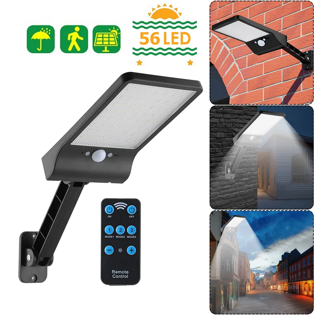 56LED Solar Motion Sensor Street Light Remote Control Outdoor Garden Wall Lamp