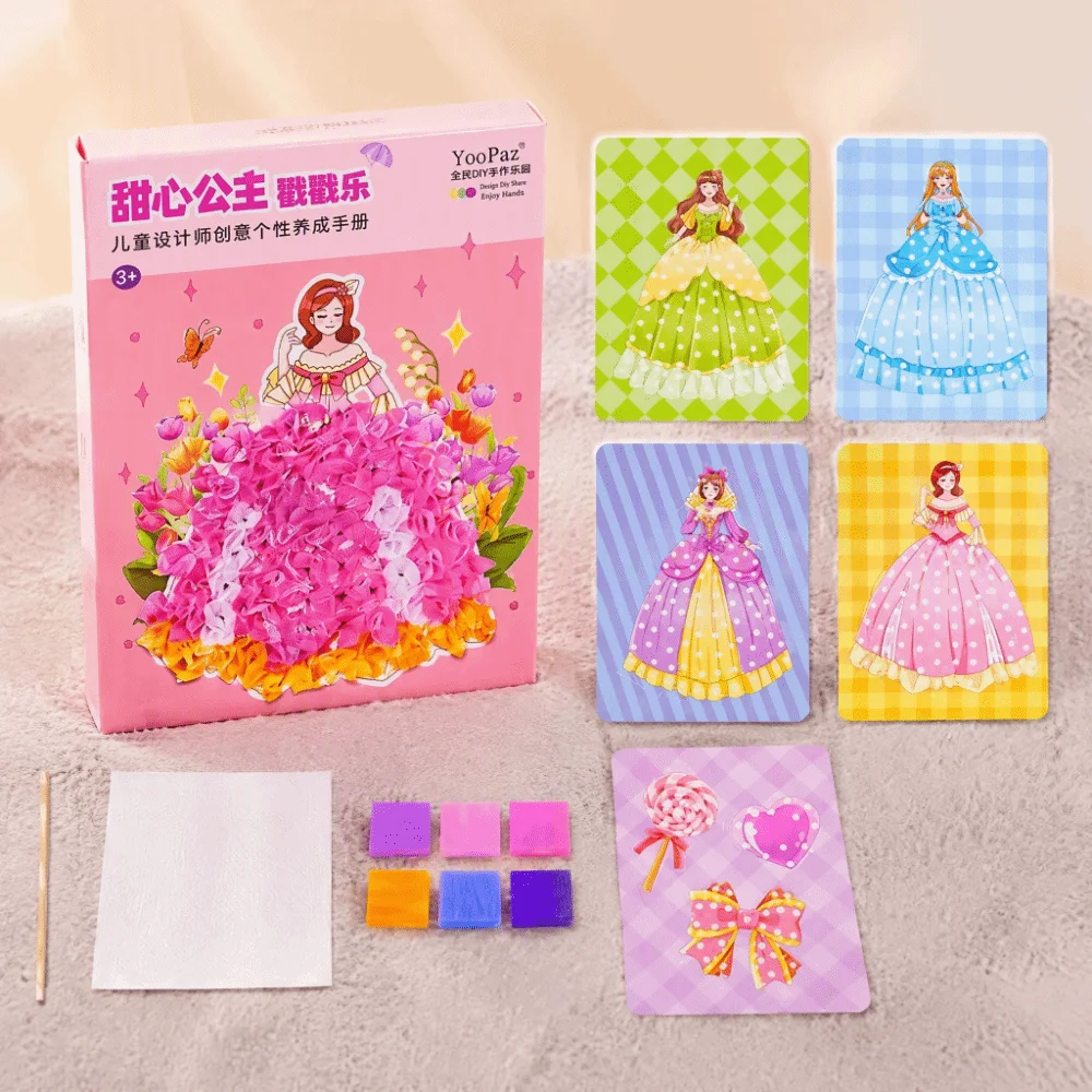 Creative Princess Theme Poke Art Handmade Puzzle Fabric Art Craze Poke Art Sticky DIY Dress Up Sticker Book Children