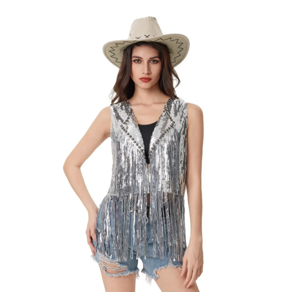 Weste für Damen, Kleidung, Party, modische Kleidung, Bühnenshow, Basic-Mäntel, Jacken, Pailletten, Grunge, Street Dance, Performance-Kostüm