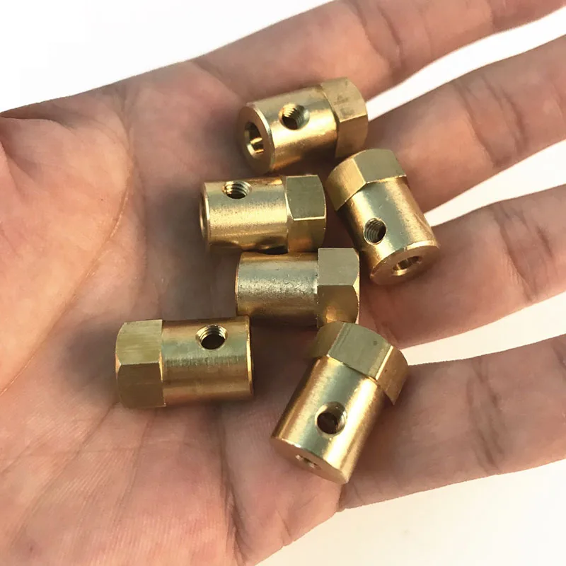 2/3/3.17/4/5/6/7/8mm Hexagonal Brass Shaft Coupling Motor Transmission Connector With Screws Wrench Model Car Wheels Tires Shaft